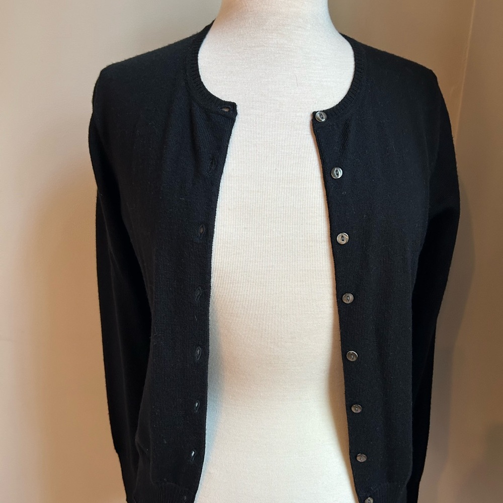 J. Crew Merino wool black cardigan.
